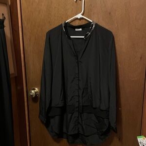 DKNYC Black Blouse with Sequin Collar